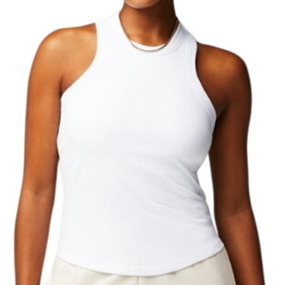 Fabletics White Ribbed High Neck Tank Top with Built-In Bra XL Womens Activewear